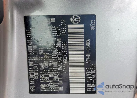 2007 Toyota Camry Ce from USA, damaged, VIN 4T1BE46K27U545593